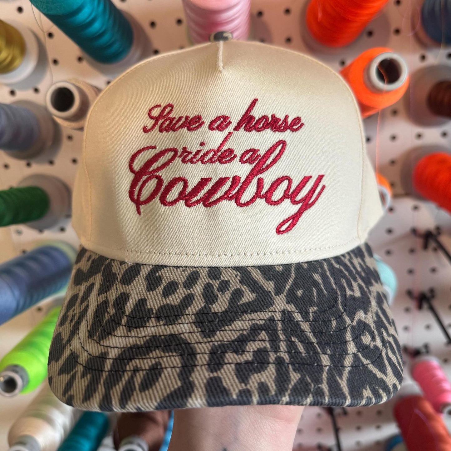 Leopard Trucker Hat - Save a horse ride a cowboy, Bachorlette