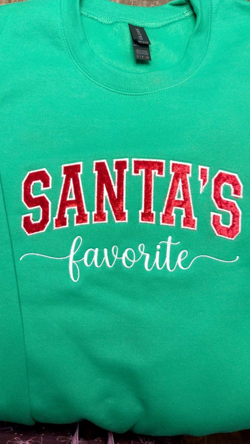 Santa's Favorite Velvet Appliqué Gildan Sweatshirt – Green