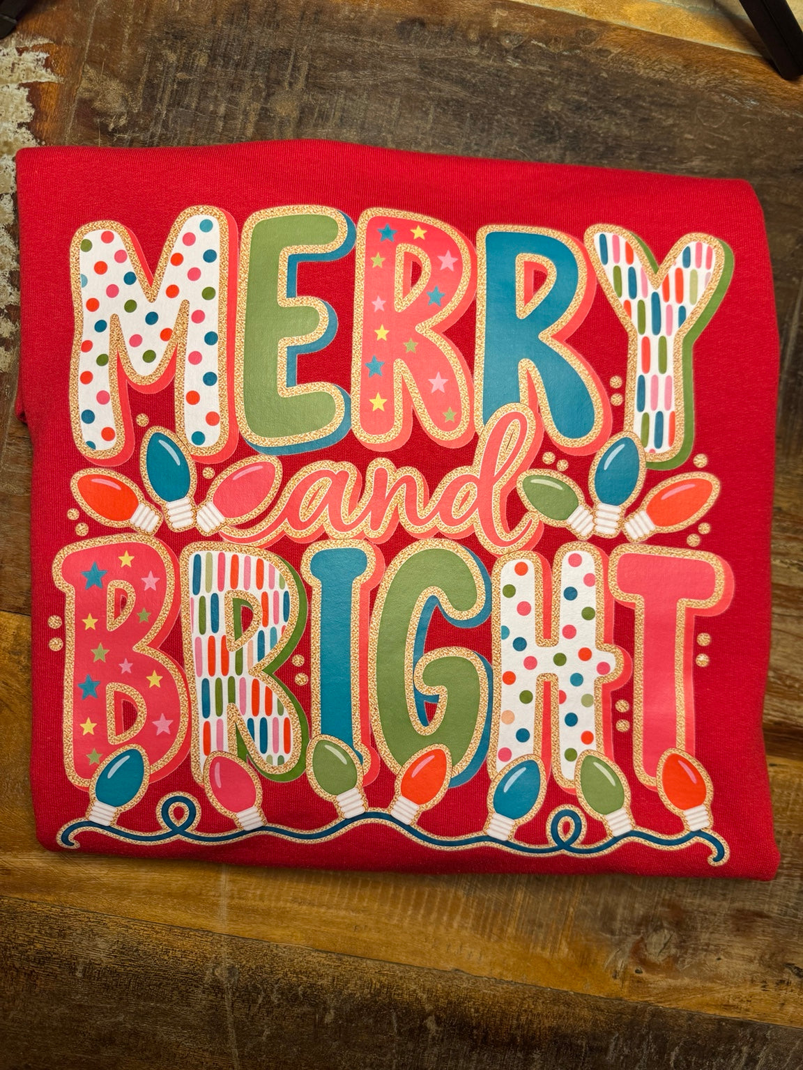 Merry and Bright printed red Gildan Christmas sweatshirt