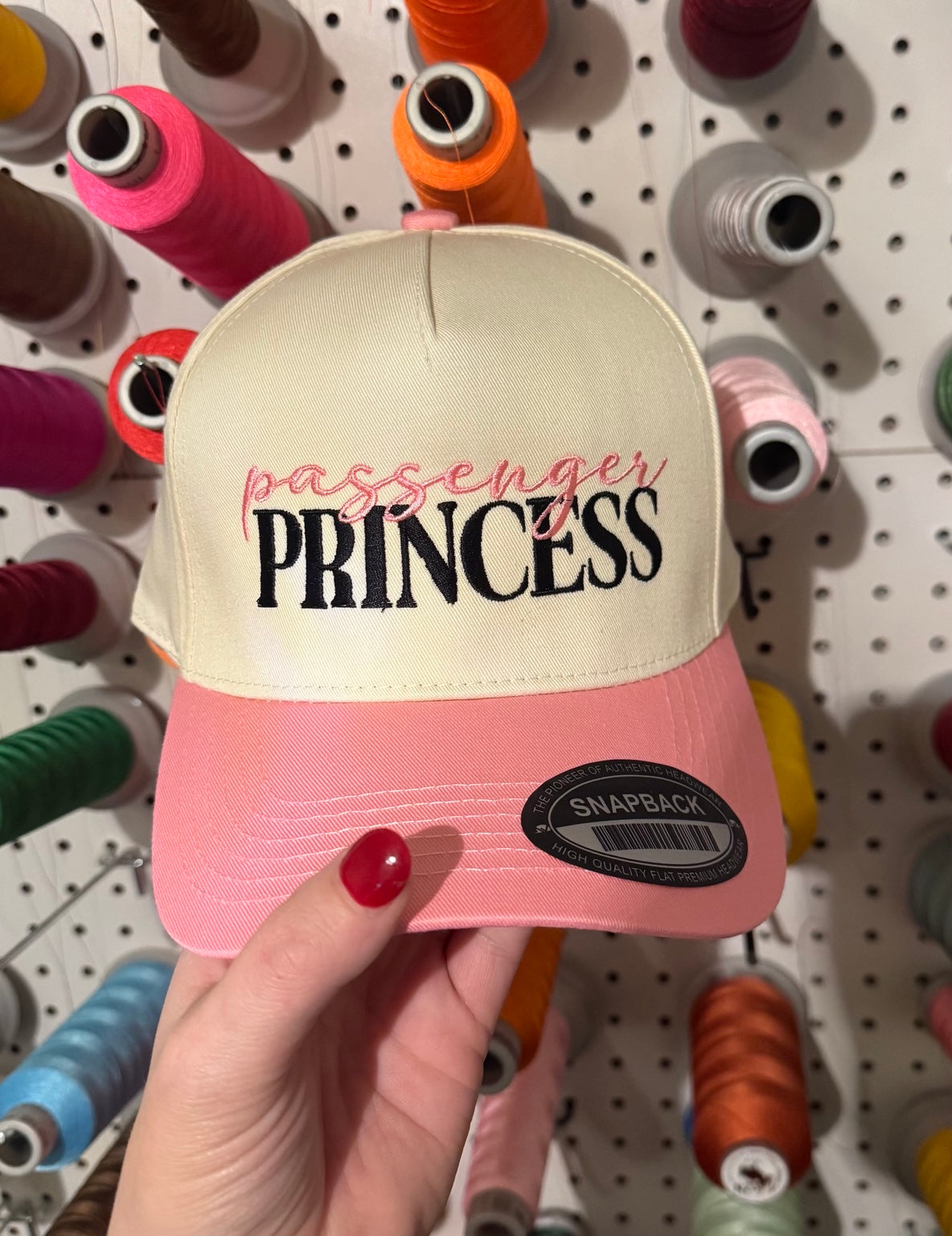 Passenger Princess embroidered cream and pink snapback hat