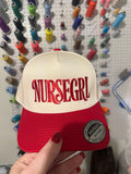 Cream and red NURSEGRL embroidered snapback hat