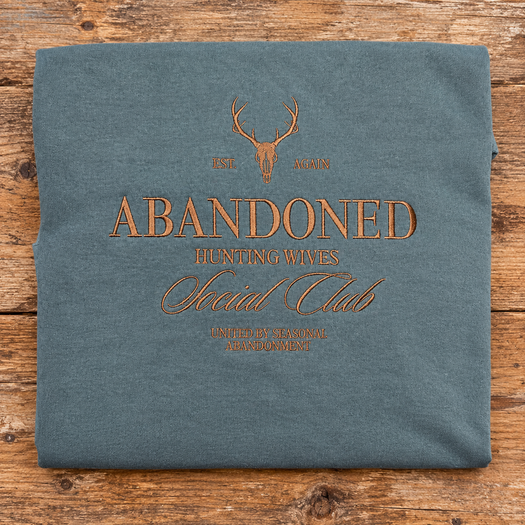 Blue Spruce Hunting Wives embroidered sweatshirt with copper brown stitching