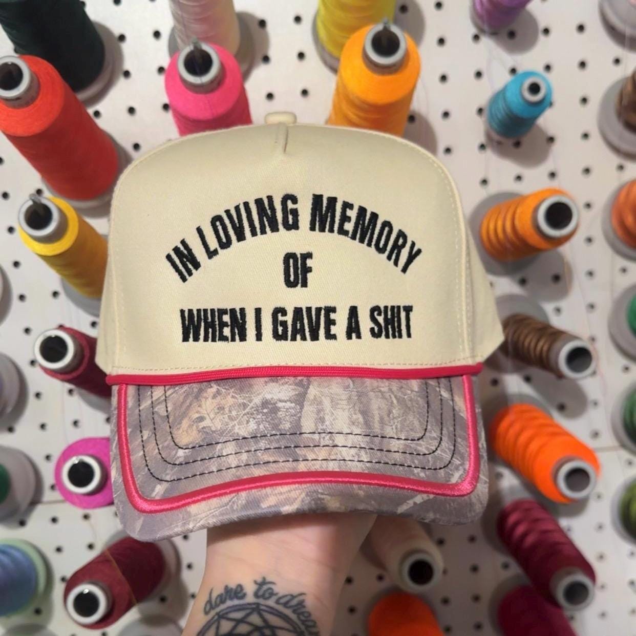 In Loving Memory of when I gave a S- Camo Pink trucker hat