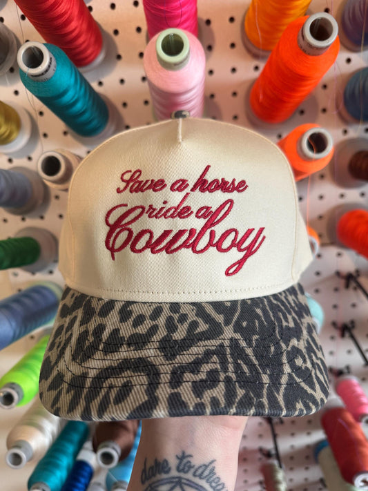 Leopard Trucker Hat - Save a horse ride a cowboy, Bachorlette